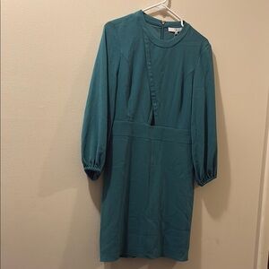 TiBi Elegant Teal Dress - NWT - size 4 - long sleeve - front cut out